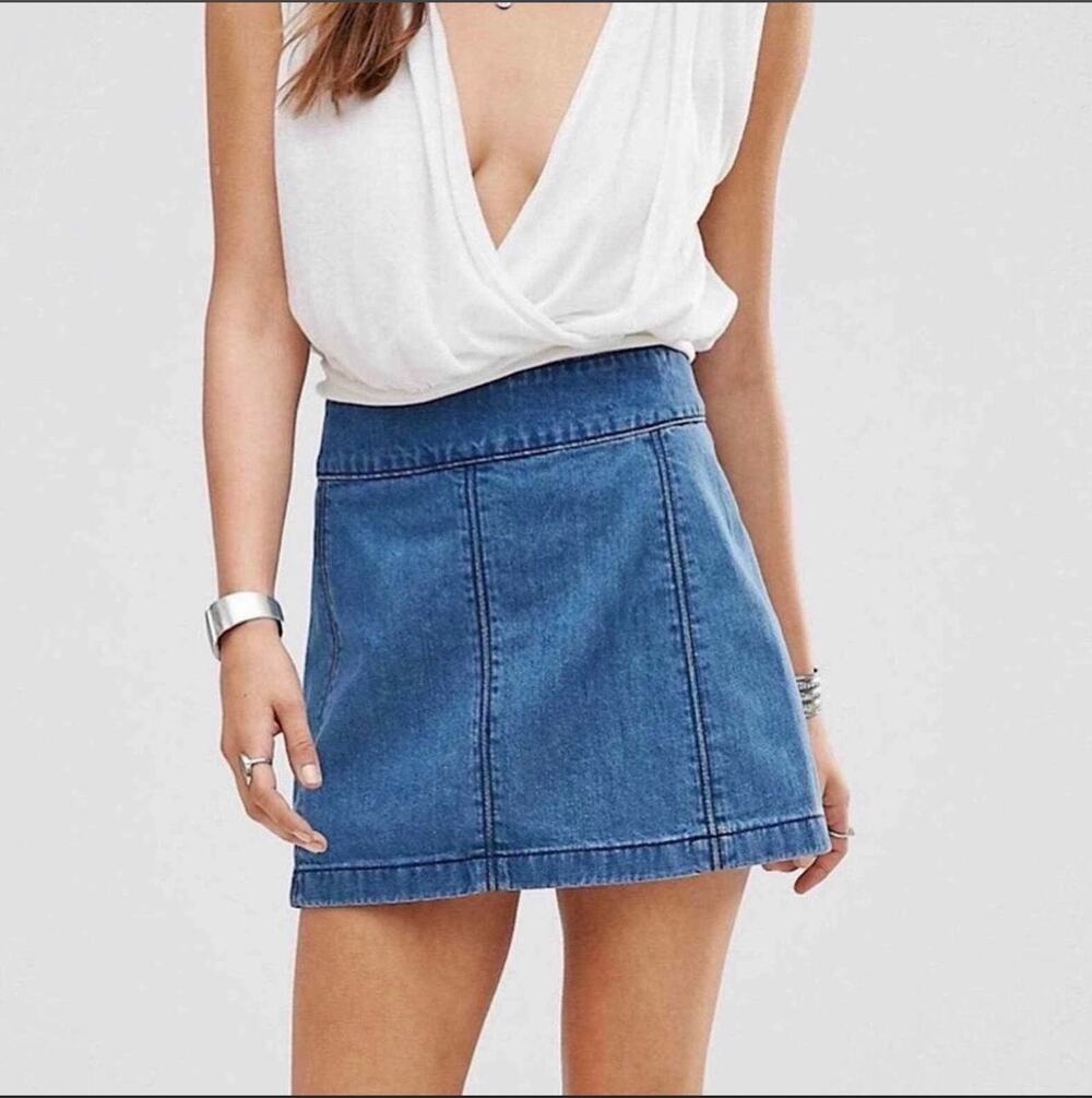 New Without Tags Free People Zip To It Denim Mini Skirt - Picture 1 of 7